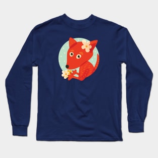 Cute Fox And Flowers Long Sleeve T-Shirt